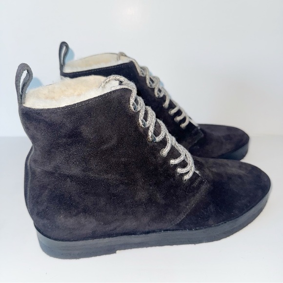 Jenni Kayne Canyon Shearling Ankle Boots Black Suede Size 40/9 Lace-Up Booties - Picture 5 of 11